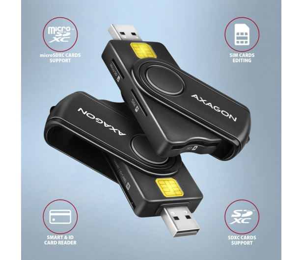 Axagon CRE-SMP2A 4-gniazda Smart card PocketReader czytnik - 1485439 - zdjęcie 5
